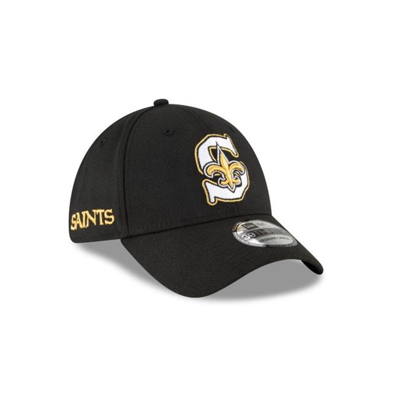 NFL New Orleans Saints Logo Mix 39Thirty Stretch Fit (XKQ6518) - Black New Era Caps